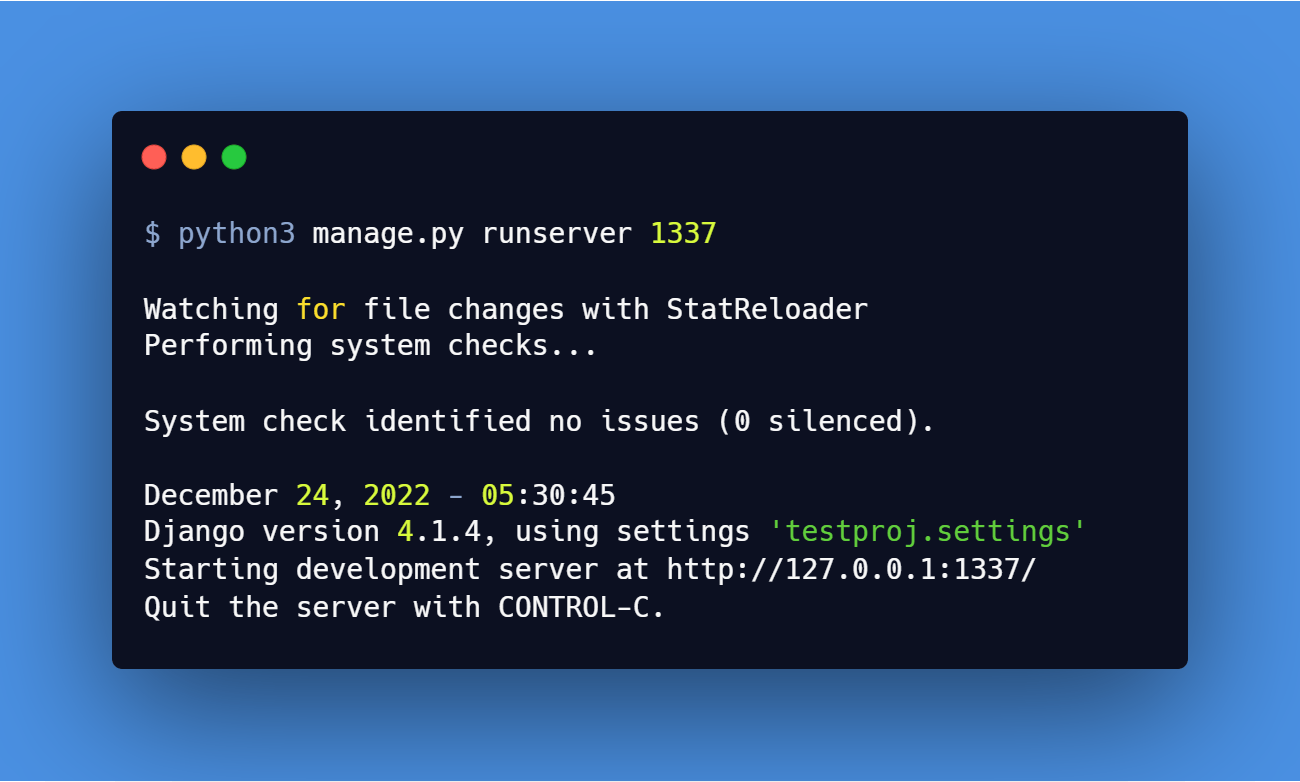 Running Django’s Development Server on a Custom Port